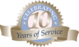 10 years of pregnancy scanning service Celebrating 10 years logo - full colour